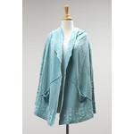 Faded Aqua Embroidered Hooded Cardigan