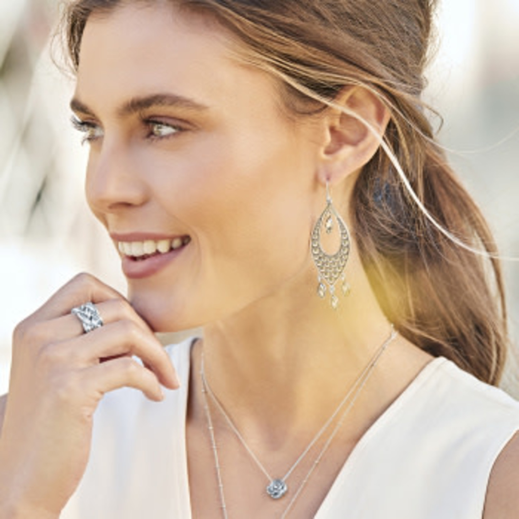 Brighton Pebble Disc Marquise Statement French Wire Earrings