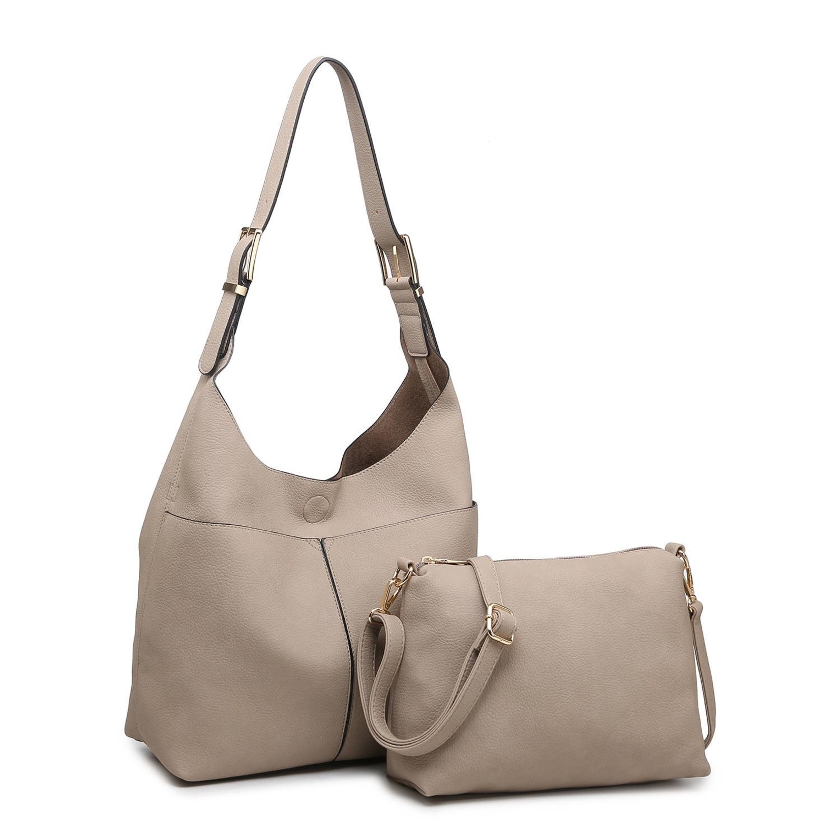 Ida Slouchy Hobo Bag w/Adjustable Strap in Grey/Taupe