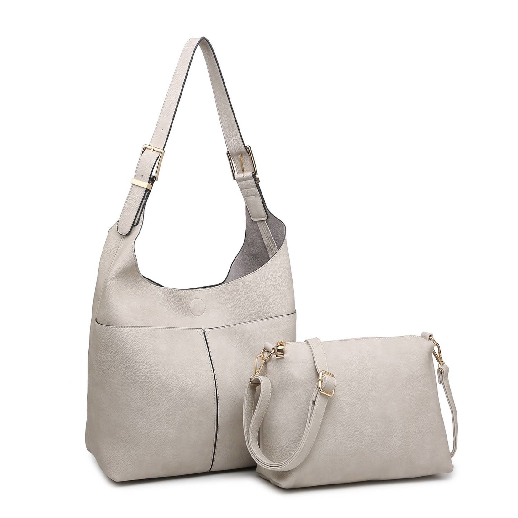 Jen & Co Ida Slouchy Vegan Hobo (Bag In a Bag) - Lt Grey
