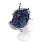 Jeanne Simmons Fascinator Headband w/Navy Feathers and Flower on Large Sinamay Disc