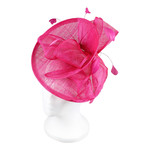 Jeanne Simmons Fascinator Headband w/ Feathers and Bow on Partial Sinamay Disc Fuchsia