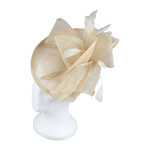 Jeanne Simmons Fascinator Headband w/Feathers and Bow on Partial Sinamay Disc Natural