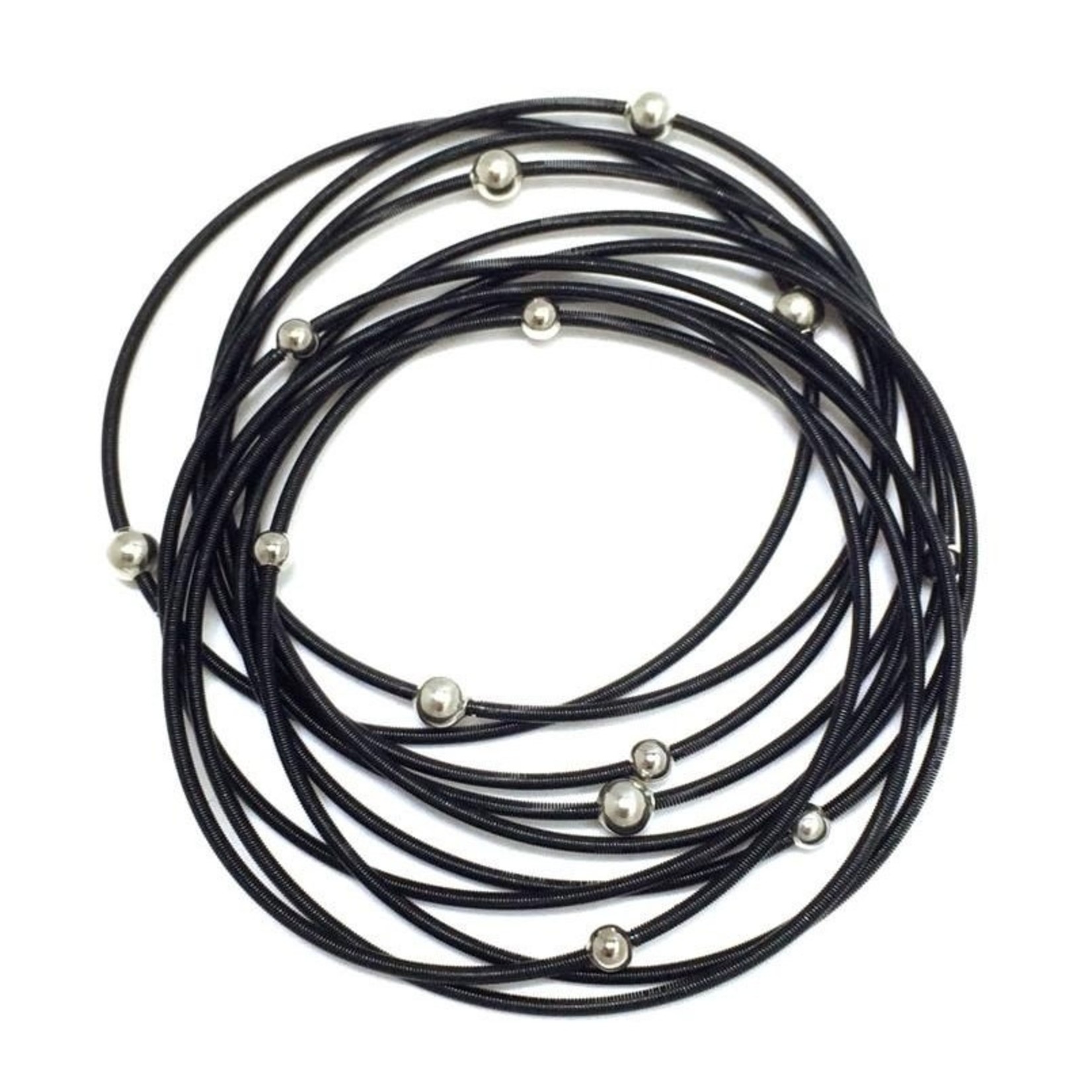 Sea Lily Black Piano Wire Unbound Bracelets w/Silver Beads