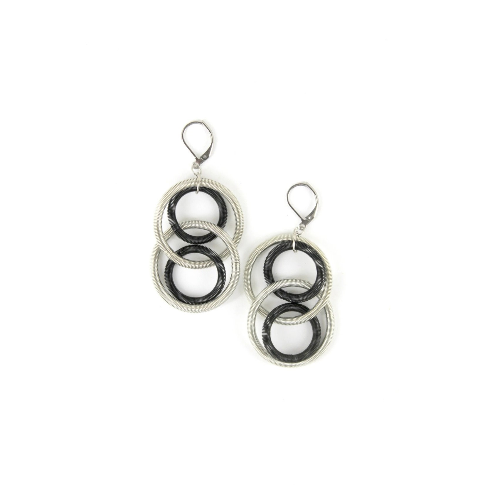 Sea Lily Black/Silver PW Large Loop Earrings