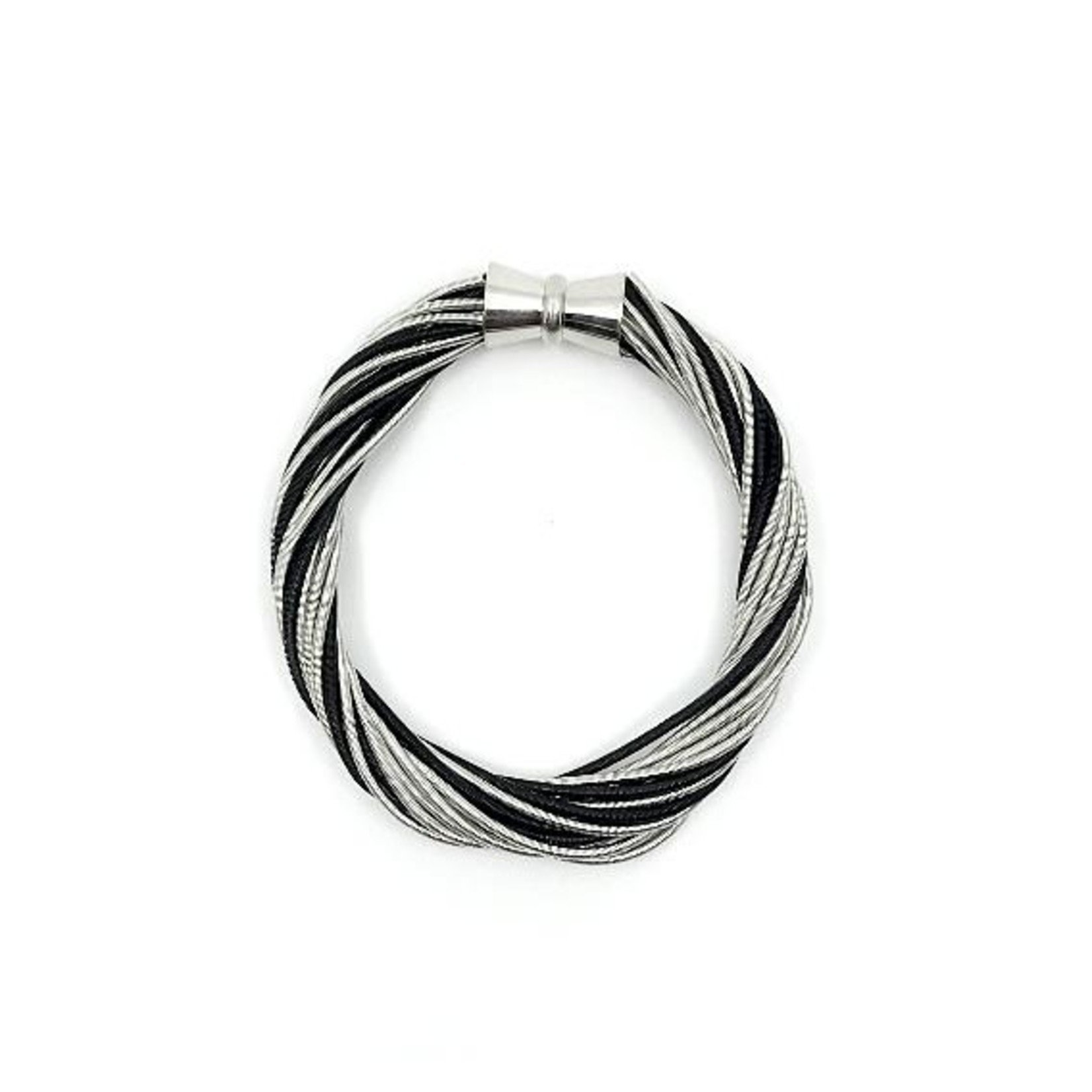 Sea Lily Silver/Black Piano Wire Twist Bracelet