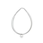 Sea Lily Silver 3 Strand Piano Wire Necklace w/ Single White Pearl