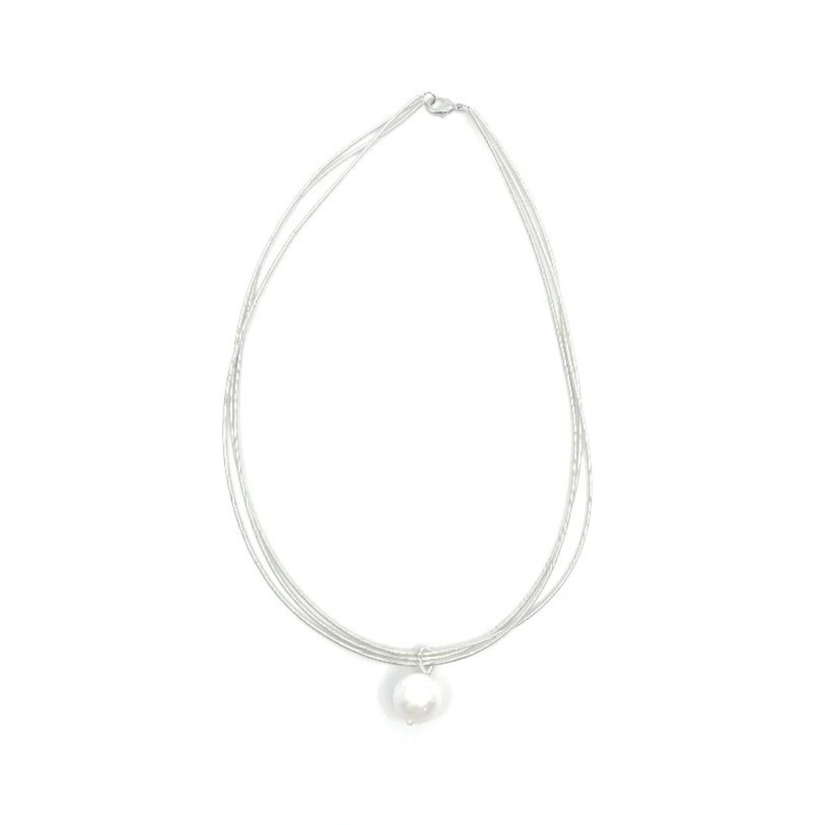 Sea Lily White 3 Strand Piano Wire Necklace w/ Single White Pearl