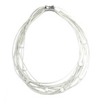 Sea Lily White Piano Wire Short Multi-Strand Necklace w/Pearls