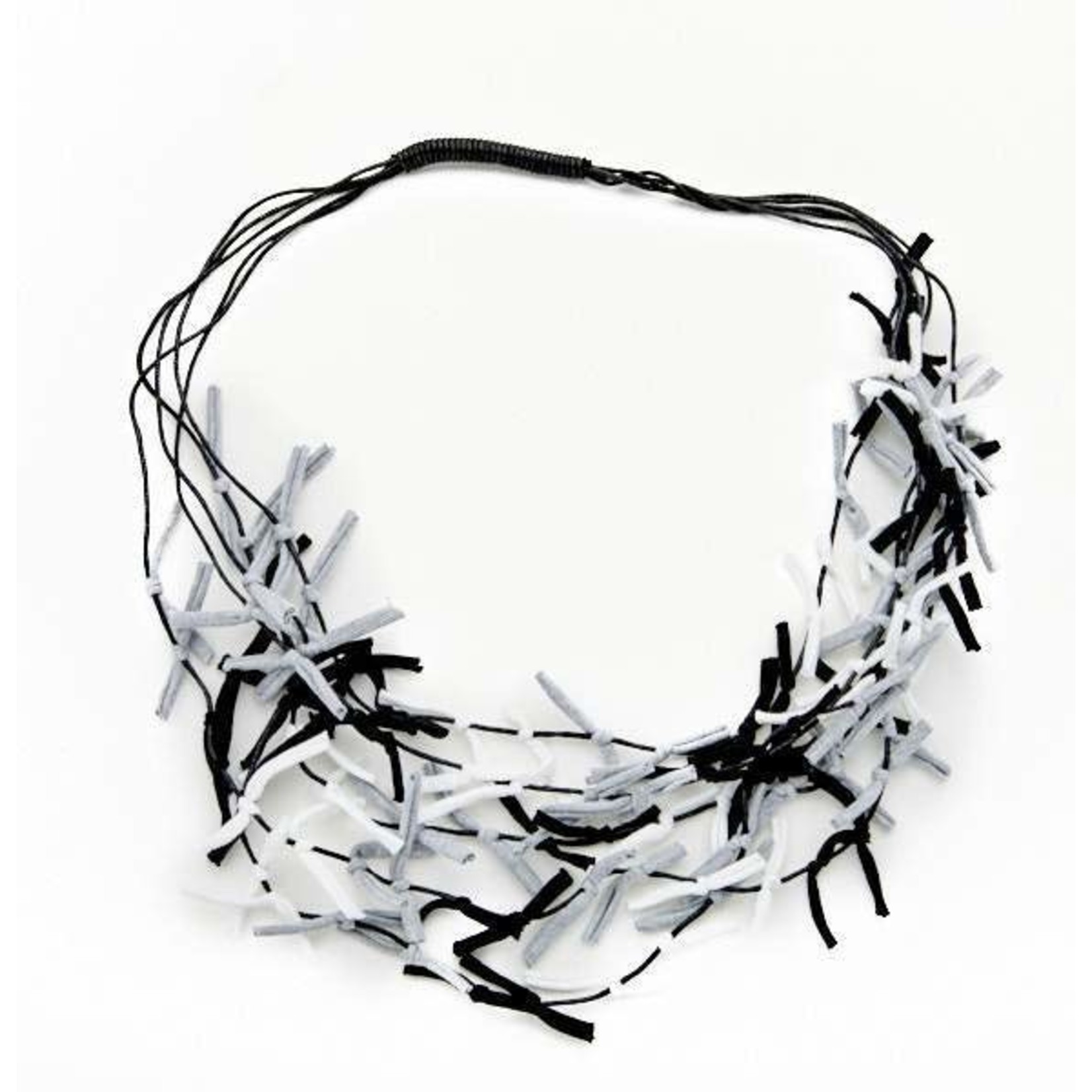 Multi-color Fabric Tie Necklace in Black and White