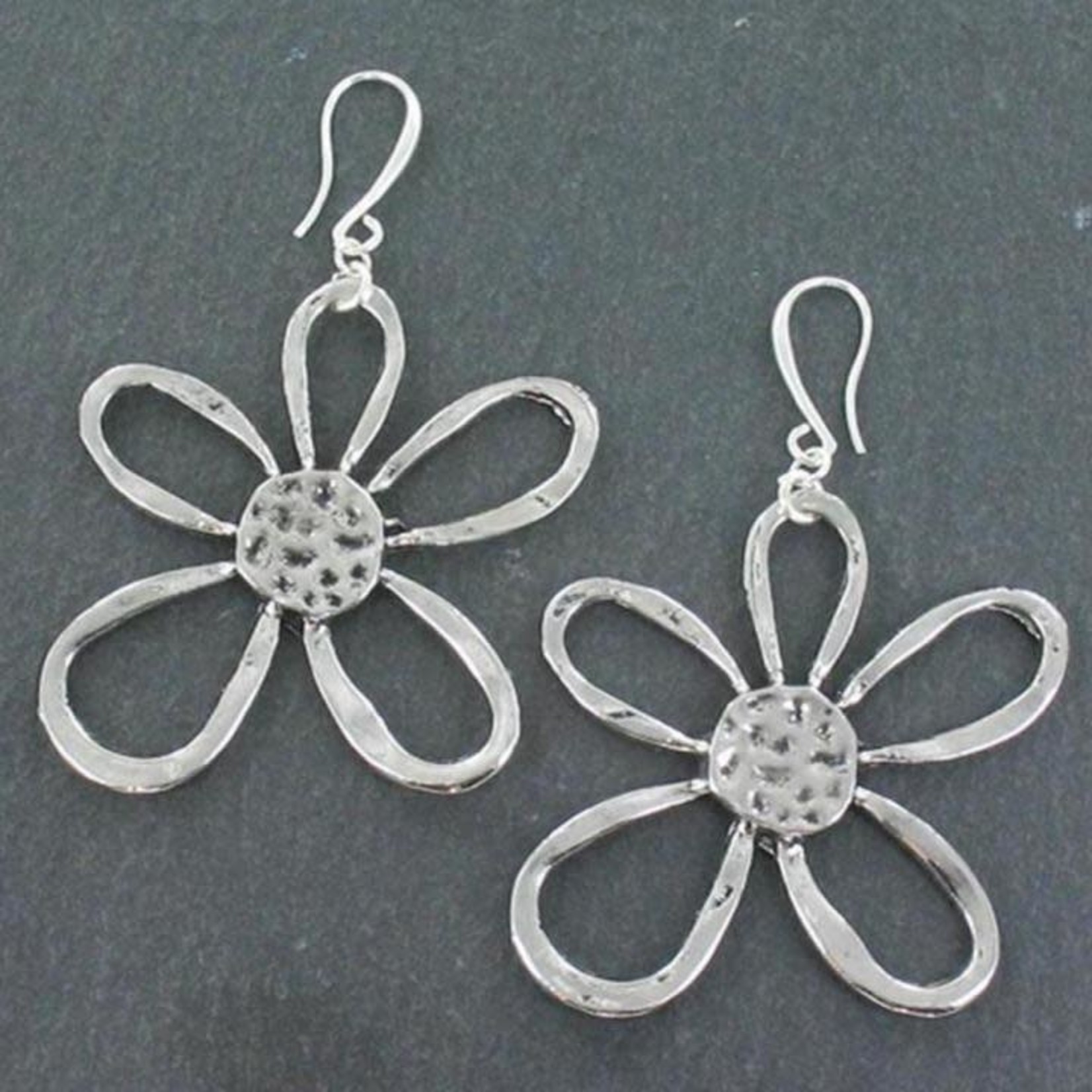 Suzie Blue Canada Open Flower Earrings in Silver Plate