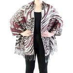 Magic Scarf Abstract Animal Print Shawl in Natural, Wine, Mauve