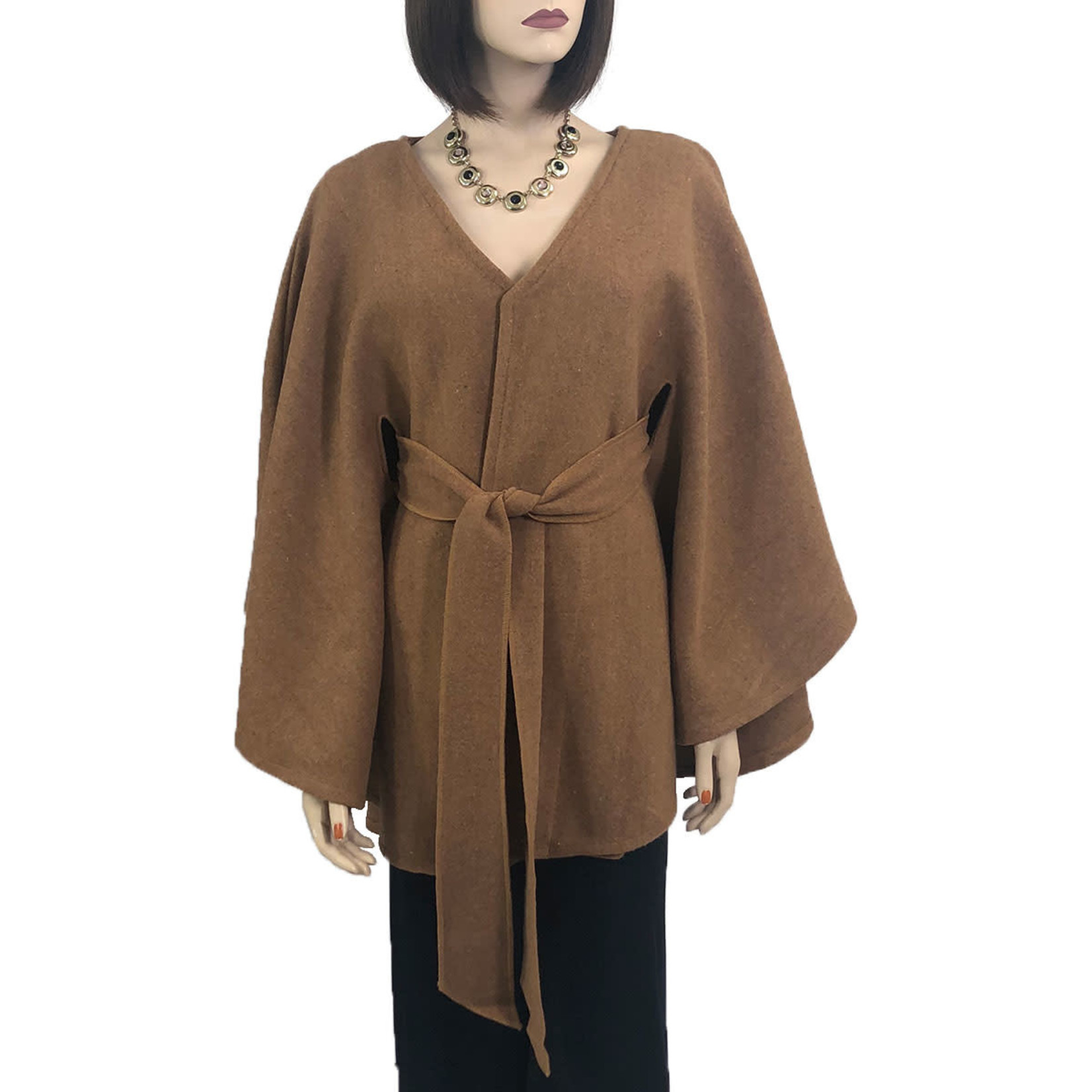 Magic Scarf Luxury Wool Feel Belted Cape in Camel