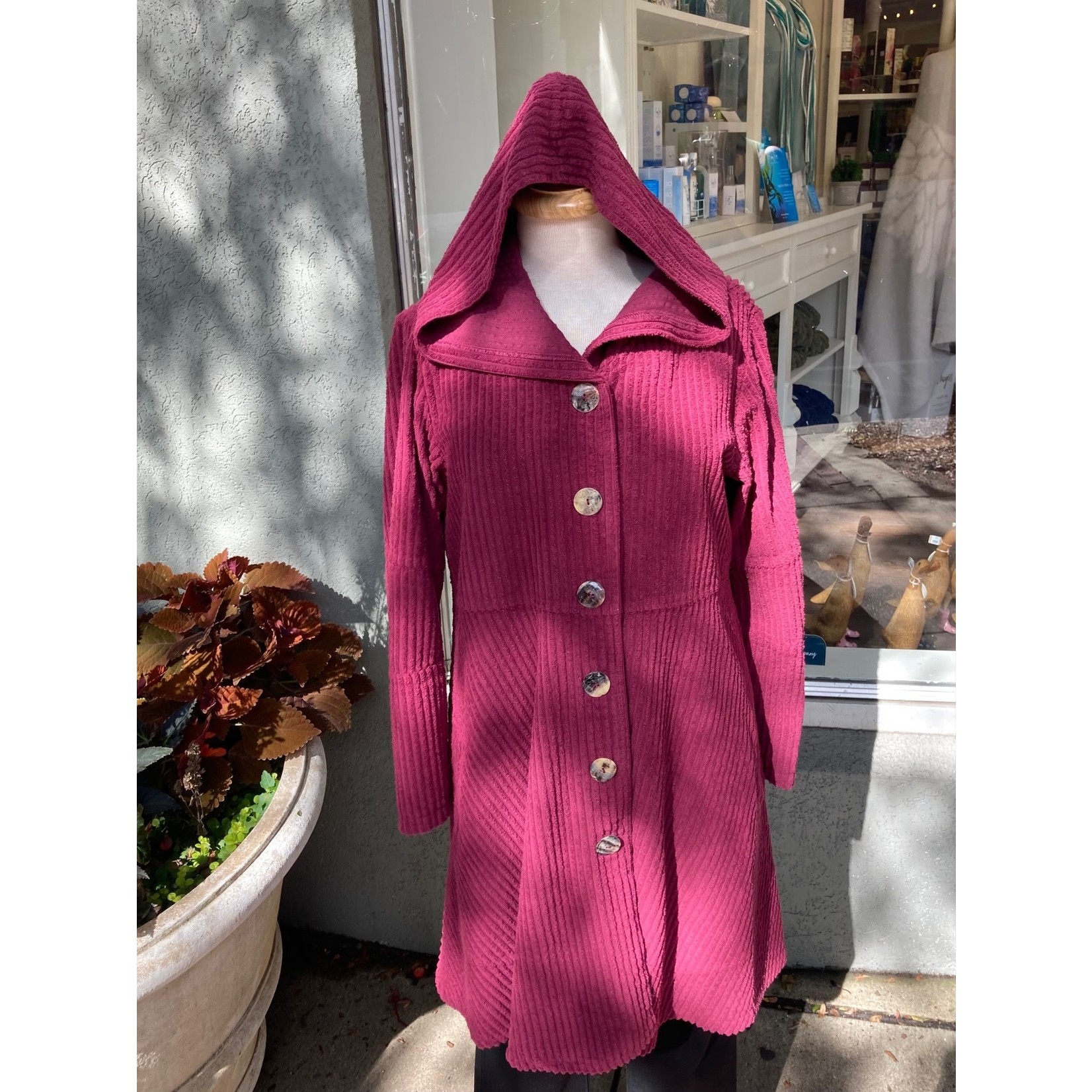 Hooded Wide Whale Corduroy Swing Coat 