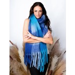 Alison Sheri Color Block Oversized Scarf w/Fringe in Blues