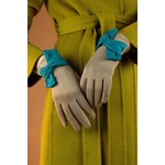 Powder Henrietta Faux Suede Twist Trim Gloves in Stone/Teal