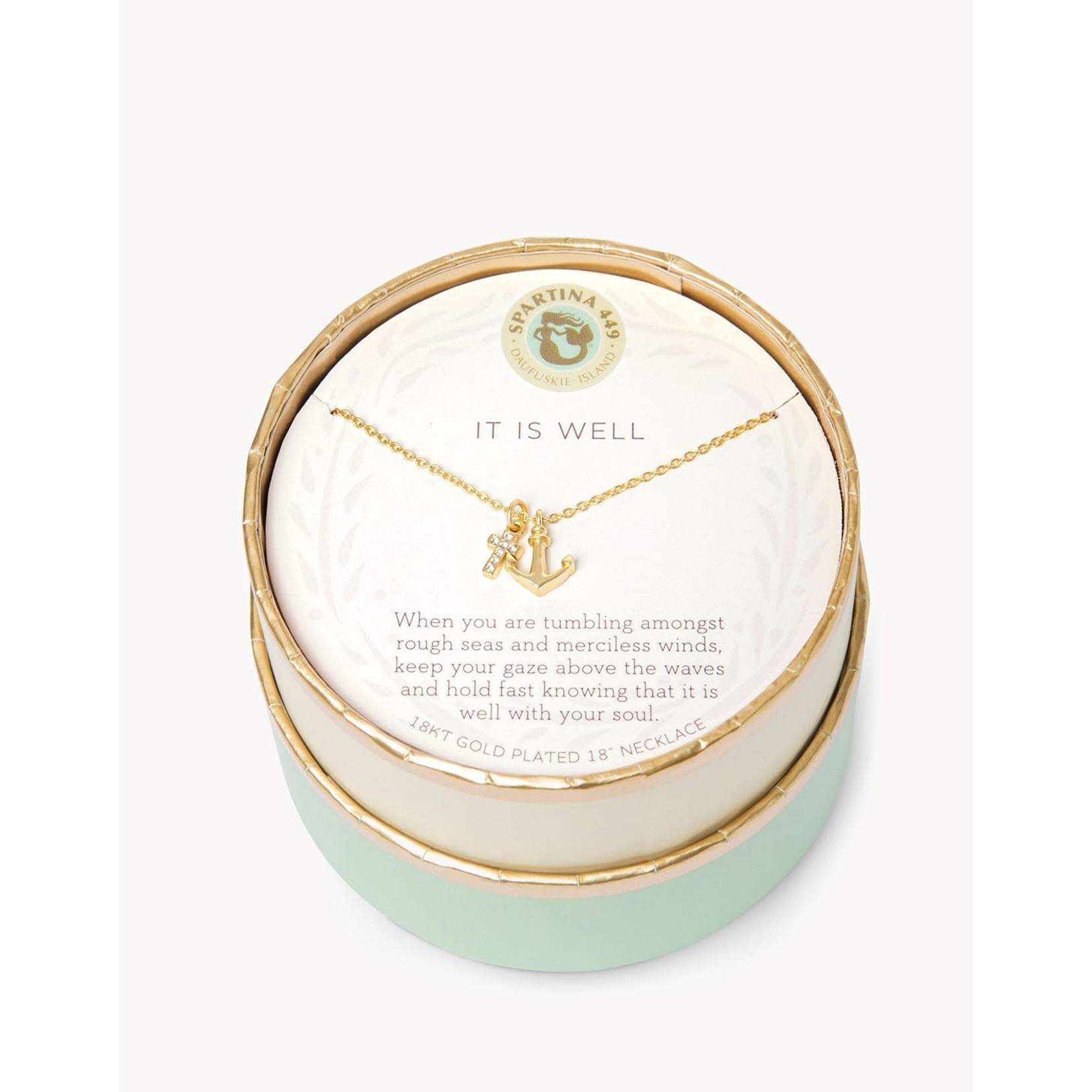 Spartina SLV Necklace 18" It Is Well Cross/Anchor