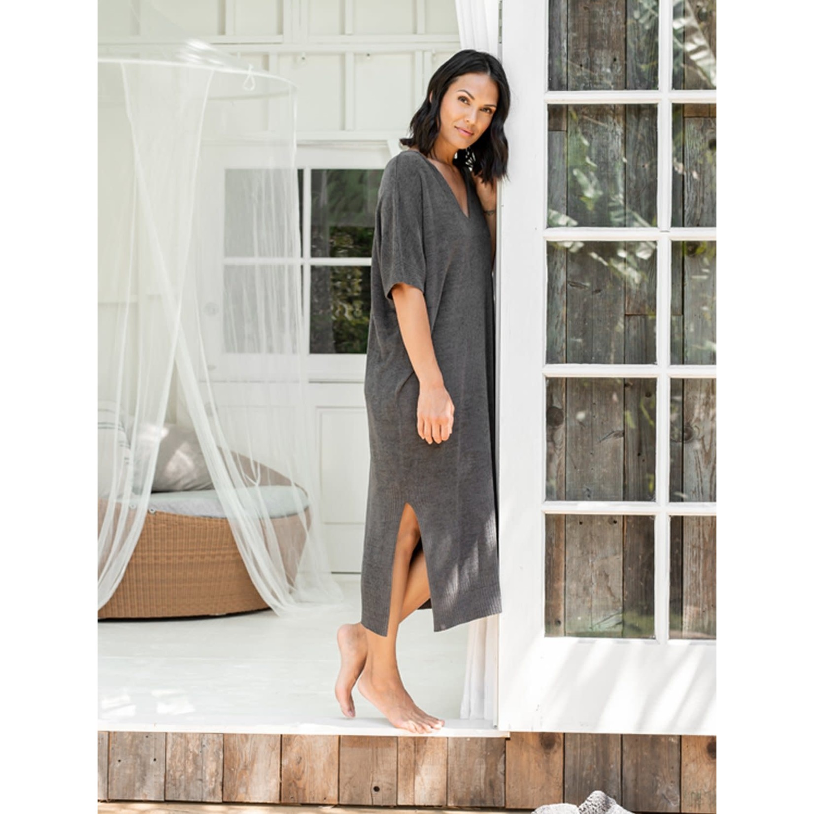 Barefoot Dreams CozyChic Ultra Lite Caftan in Carbon OS