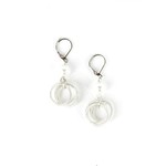Sea Lily White Piano Wire Loop Earrings w/ White Pearl