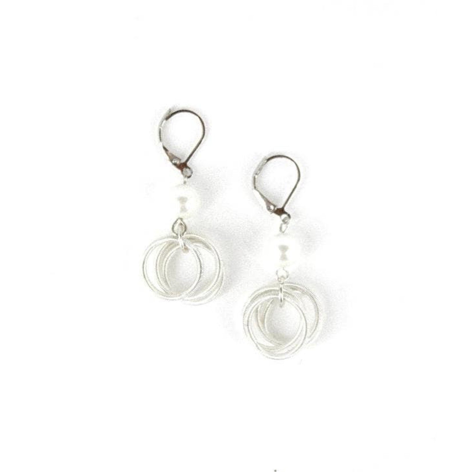 Sea Lily White Piano Wire Loop Earrings w/ White Pearl