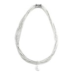 Sea Lily White Piano Wire Necklace w/ Single White Pearl