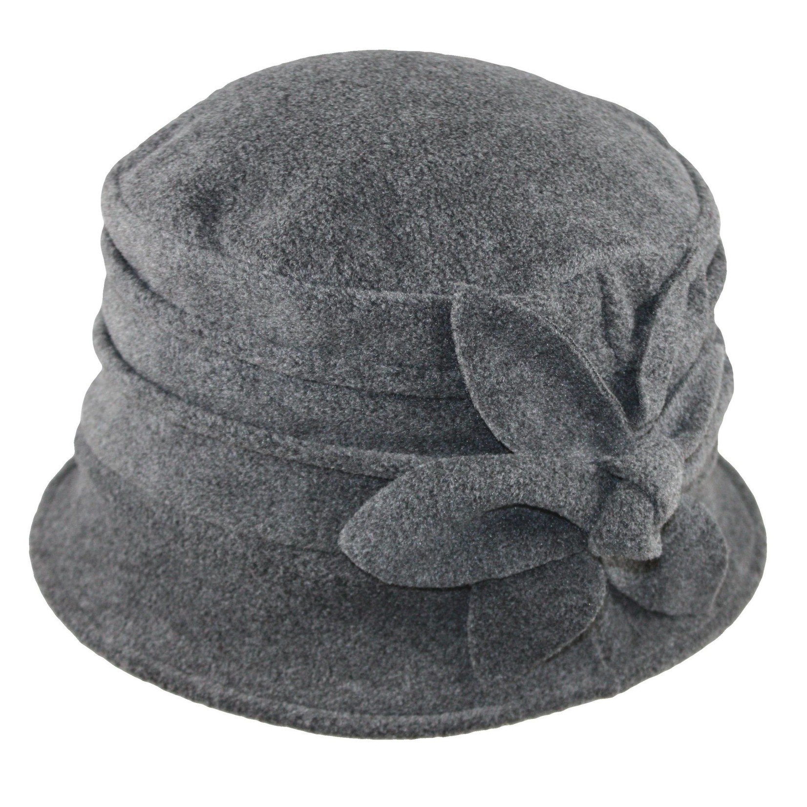 Jeanne Simmons Polar Fleece Brim Cap w/ Flower in Dark Grey