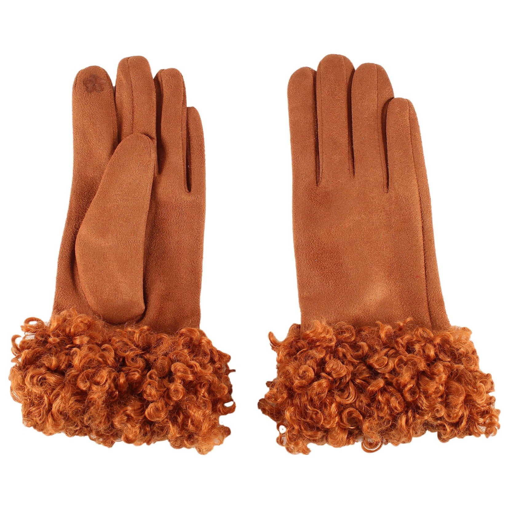 Jeanne Simmons Shearling Cuffed Faux Suede Texting Gloves in Bronze