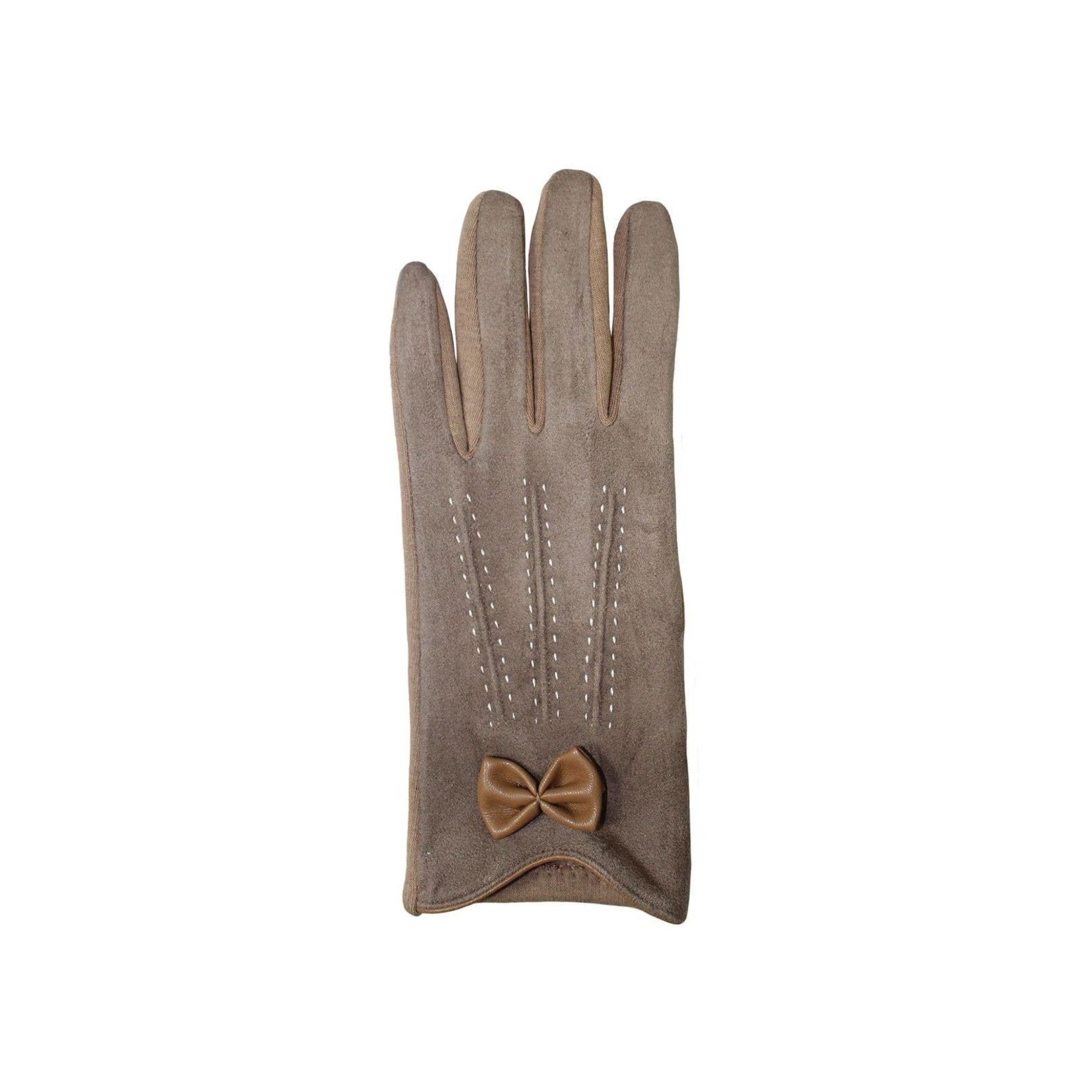 Jeanne Simmons Suedelike Top/Jersey Stitch Plthr Bow Text Gloves in Taupe