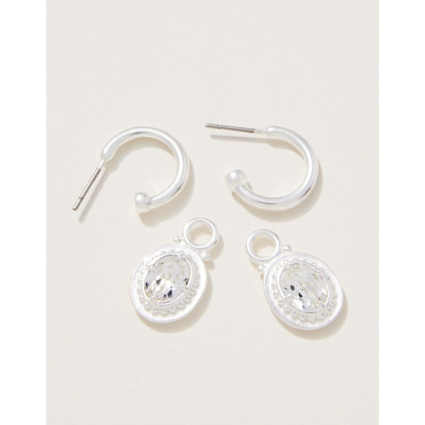 Spartina Cristal Oval Drop Hoop Earrings in Crystal Slvr