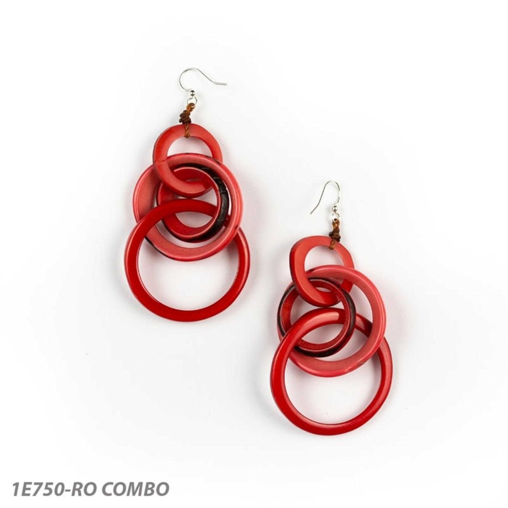 Organic Tagua Jewelry Yazmine Multi Loop Tagua Earrings in Red Combo