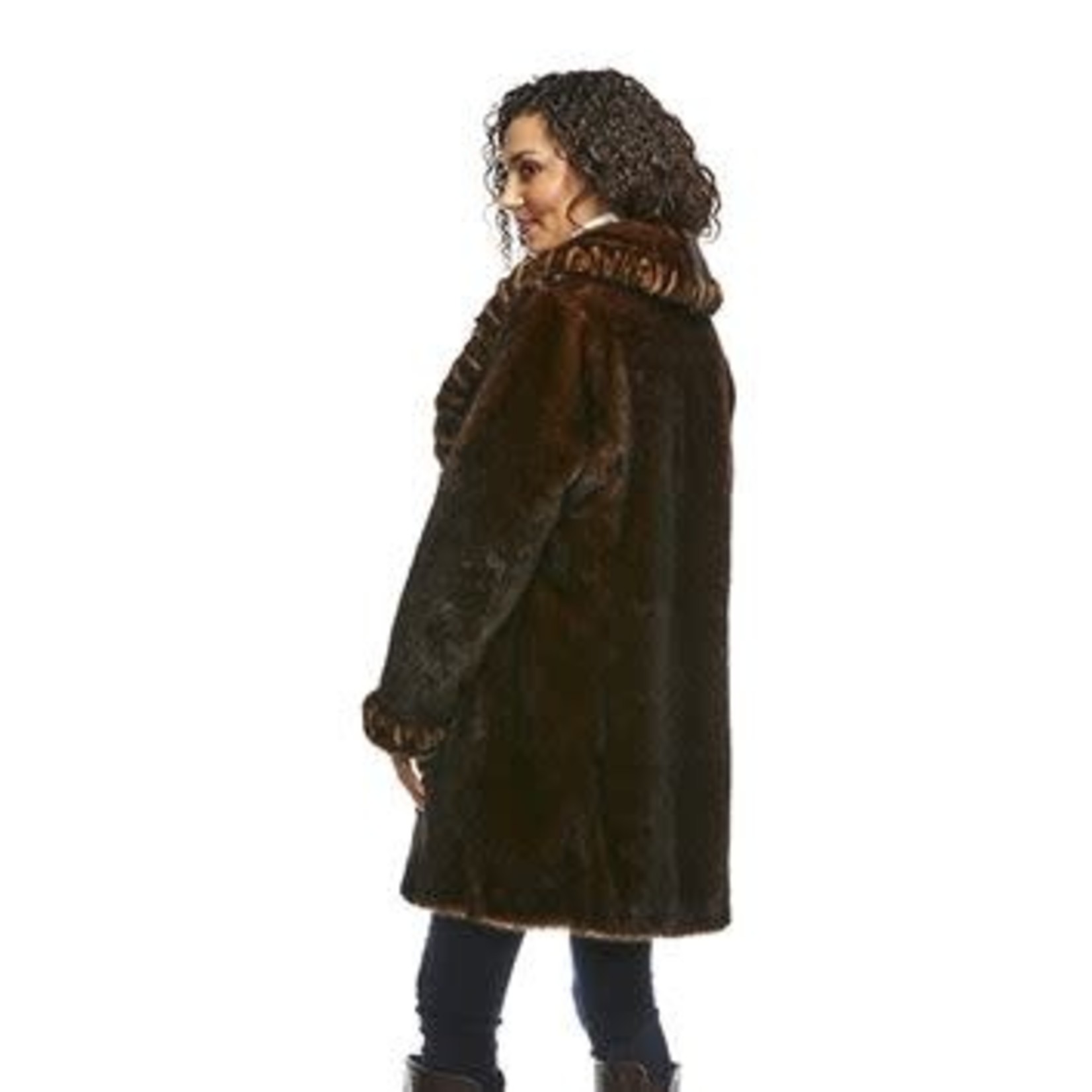 Forever Mink Faux Fur Stroller Coat in Brown