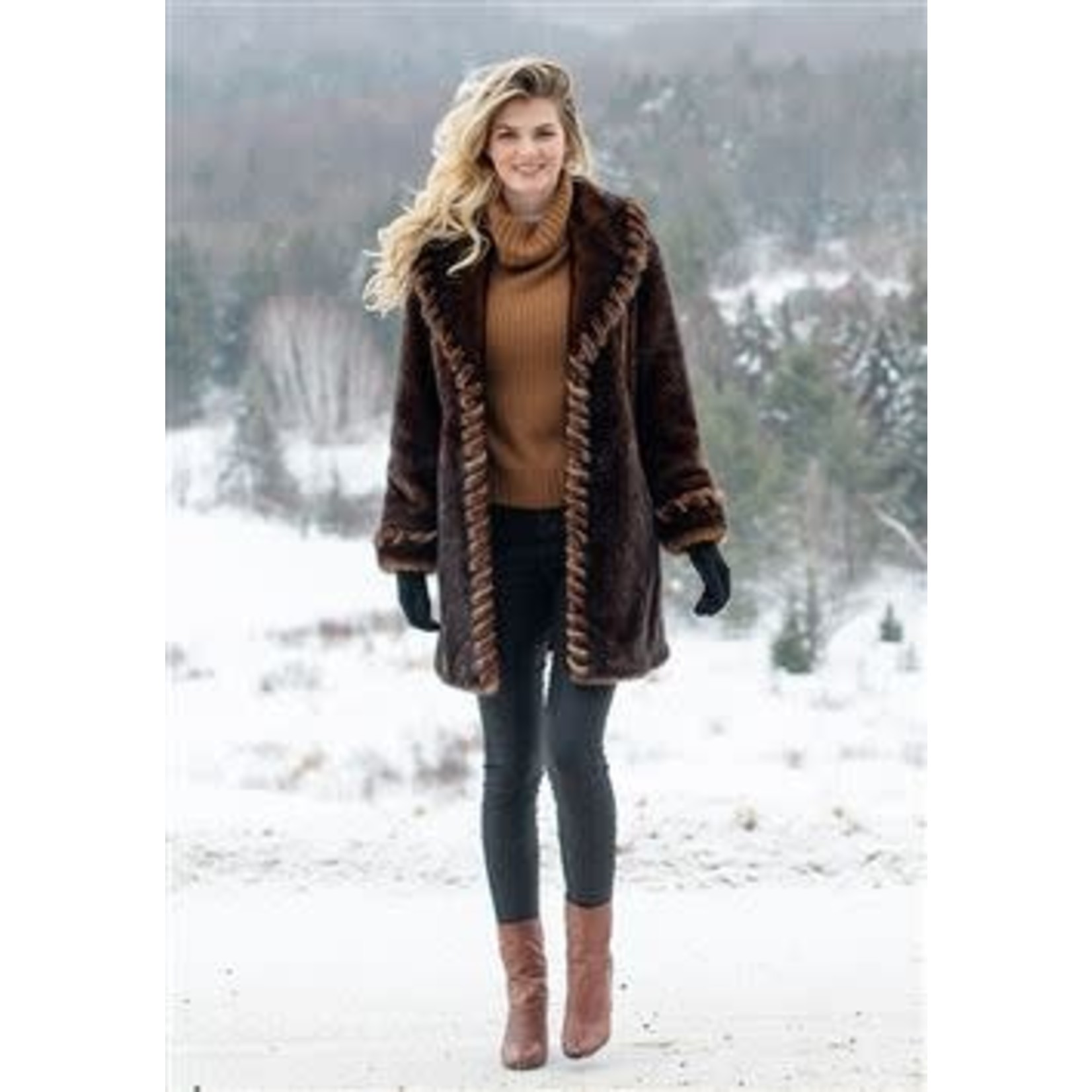 Forever Mink Faux Fur Stroller Coat in Brown