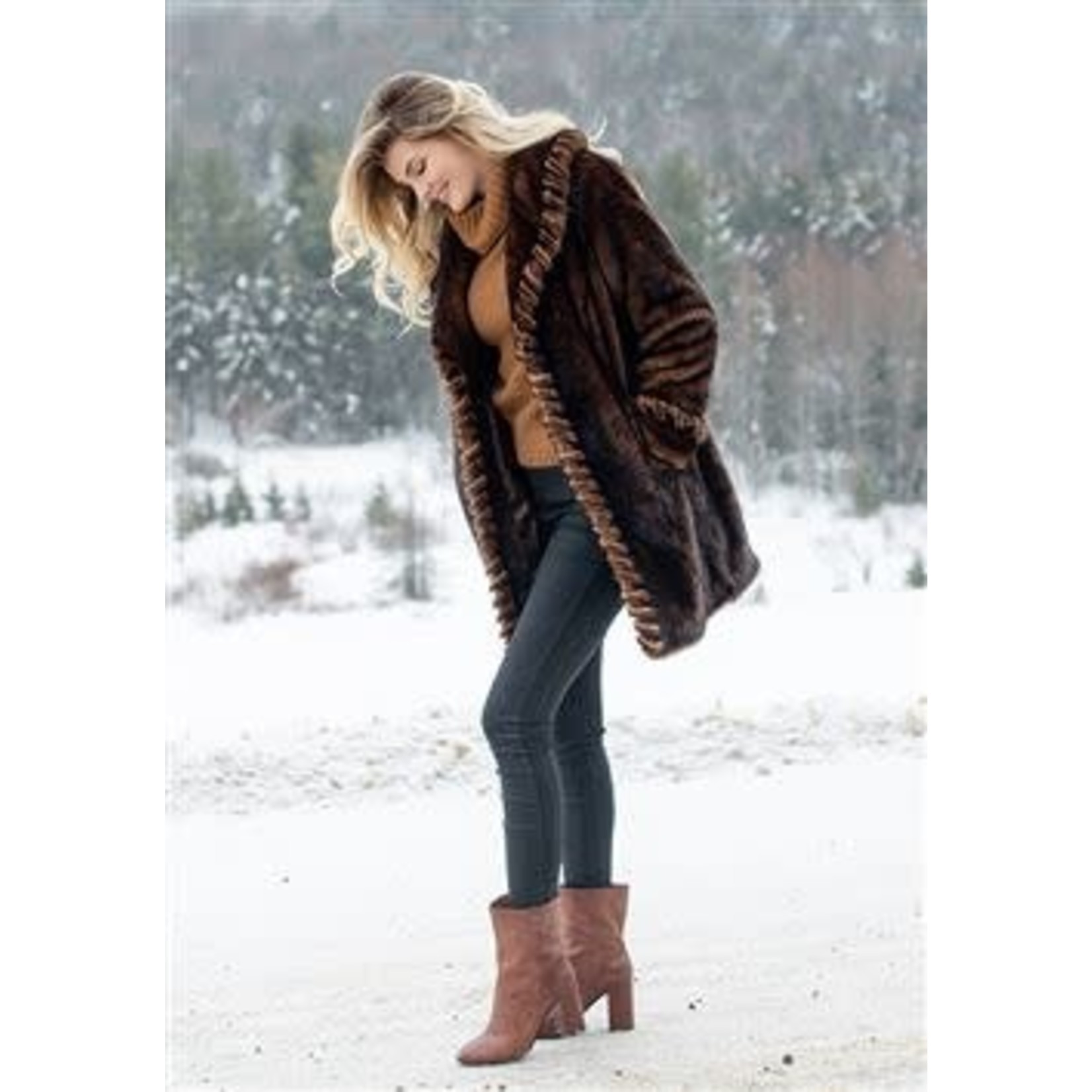 Forever Mink Faux Fur Stroller Coat in Brown