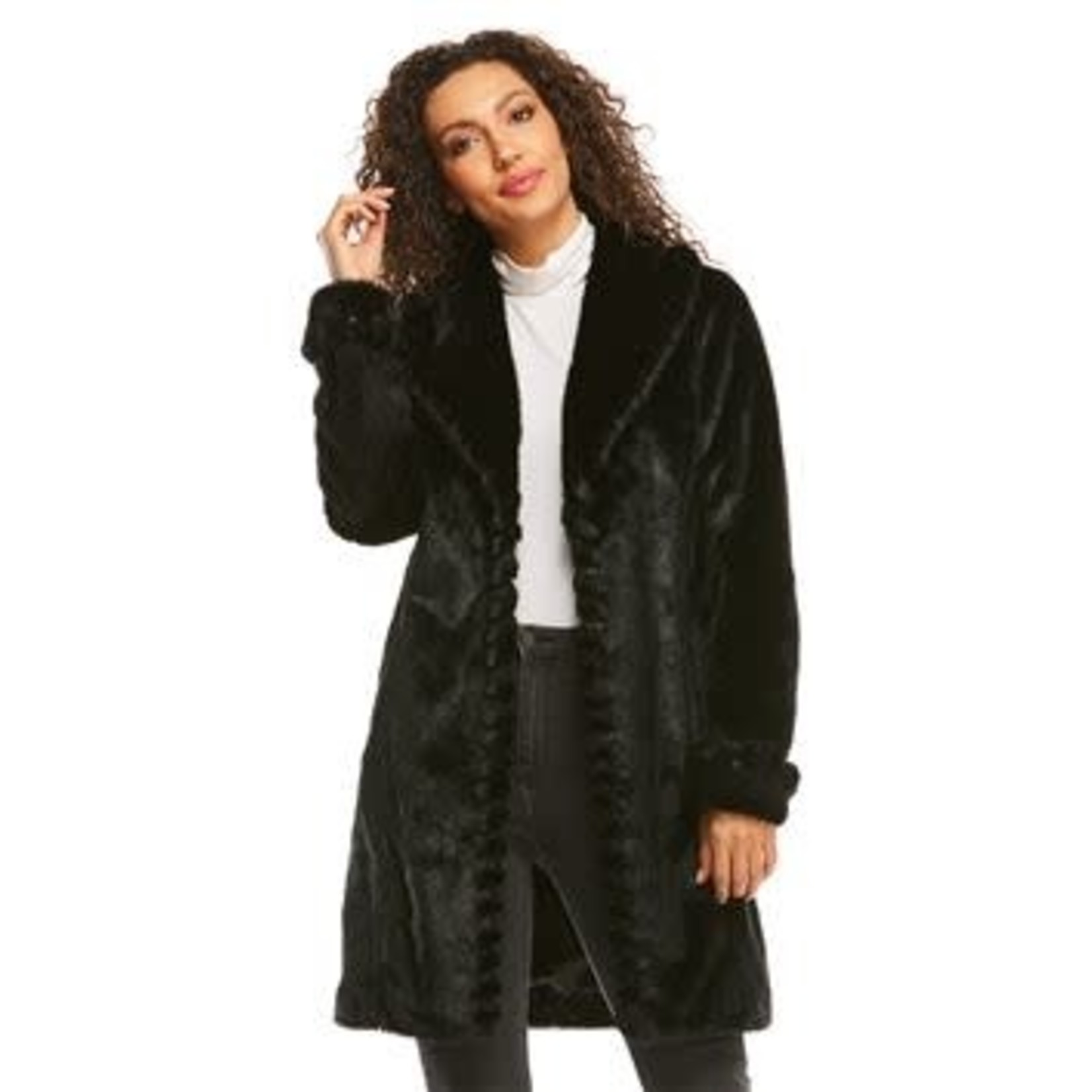 Forever Mink Faux Fur Stroller Coat in Black