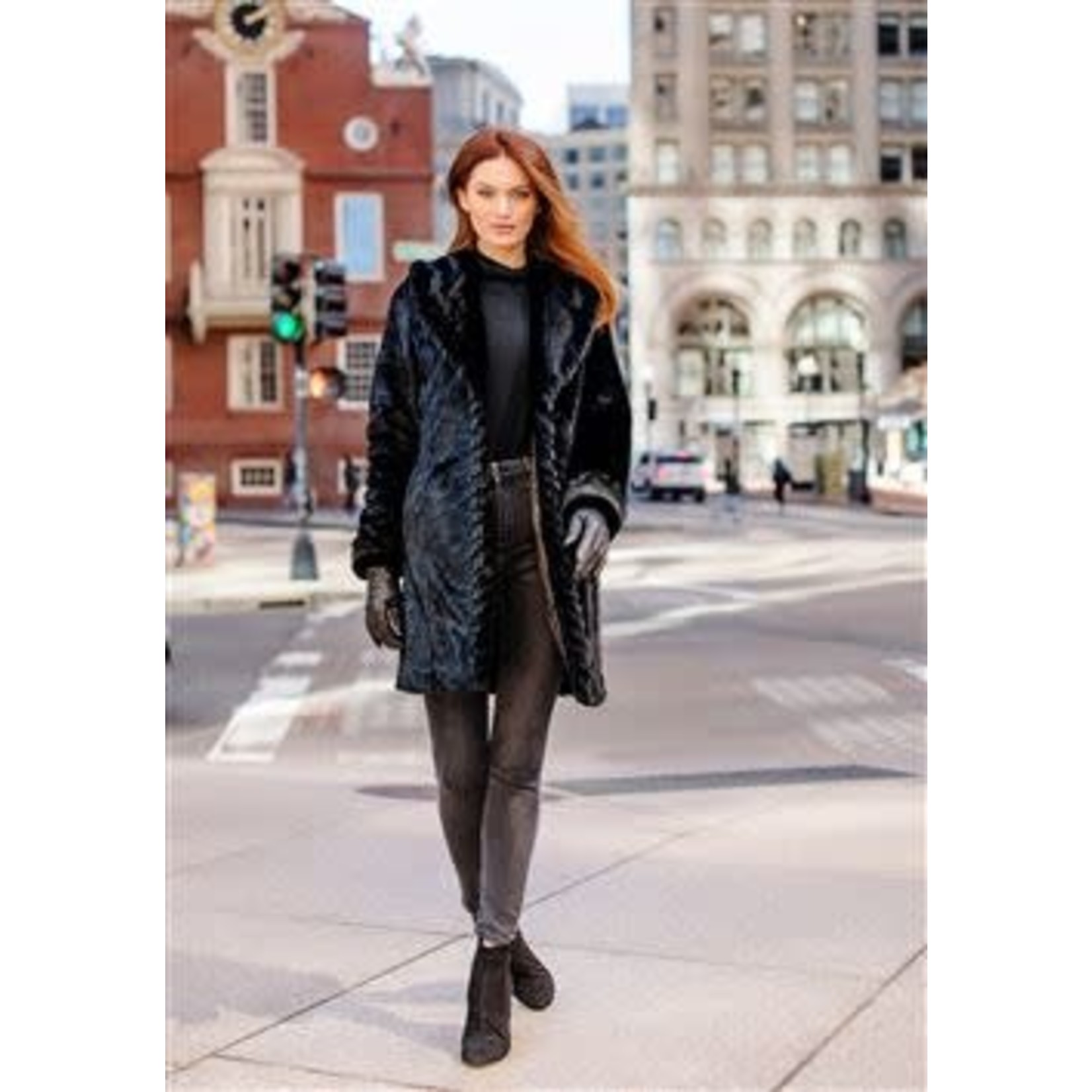 Forever Mink Faux Fur Stroller Coat in Black