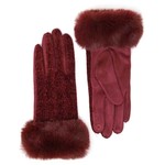 Magic Scarf Faux Fur Trim Chenille/Faux Suede Texting Gloves in Burgundy