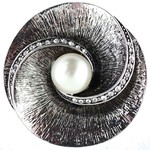 Silver Swirl & Pearl Center Magnetic Brooch
