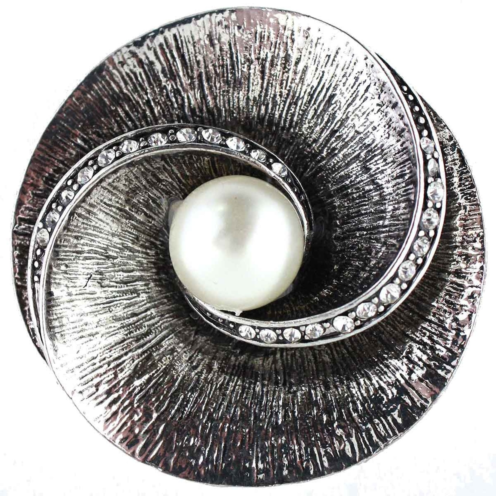 Silver Swirl & Pearl Center Magnetic Brooch