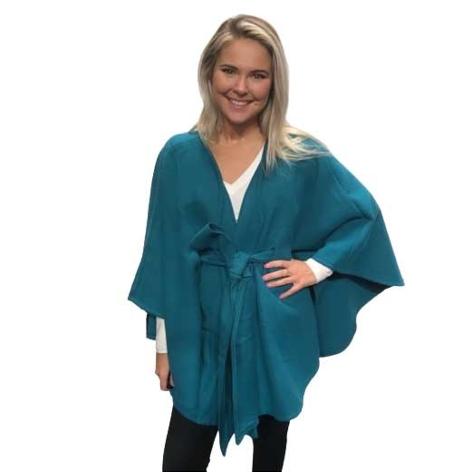 Magic Scarf Luxury Wool Feel Belted Cape in Teal