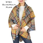 Magic Scarf Blanket Style Square Shawl 52" x 52" in Olive and Multi-Plaid