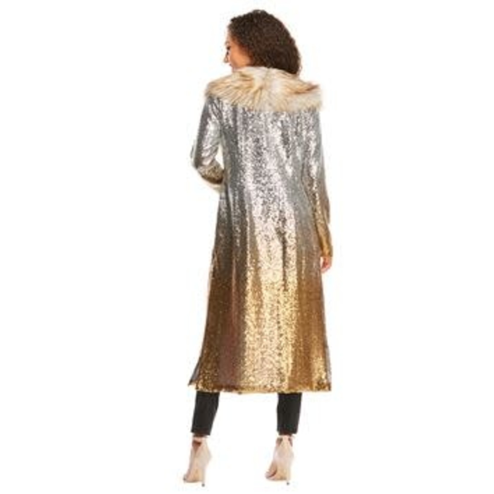 Gold Dust Sequin Maxi Duster w/Faux Fur