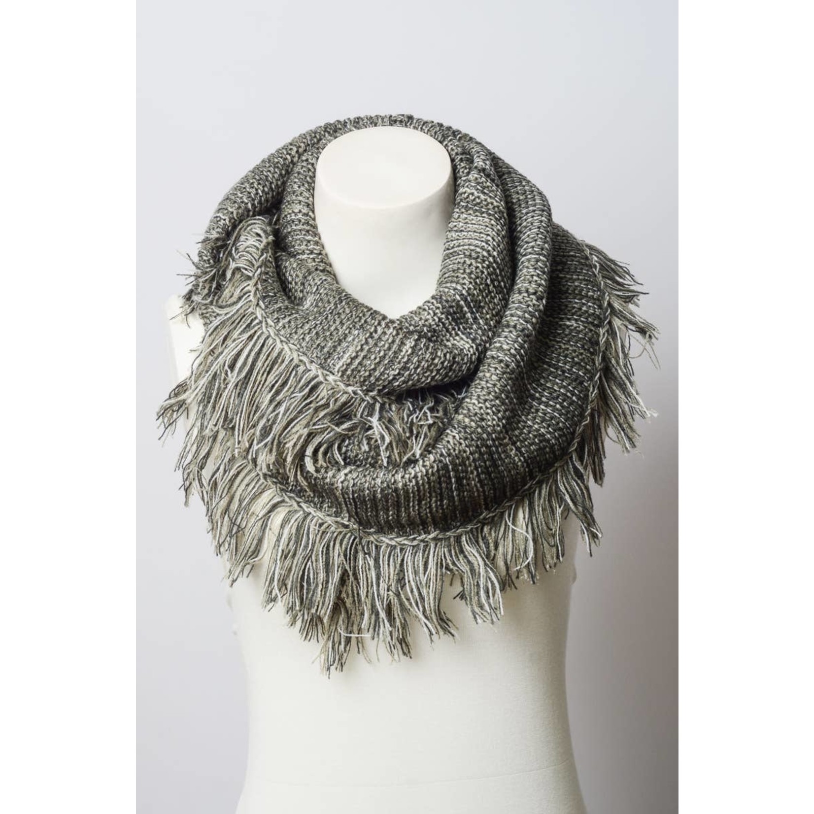 Leto Accessories Marl Knit Tassel Infinity Scarf in Gray