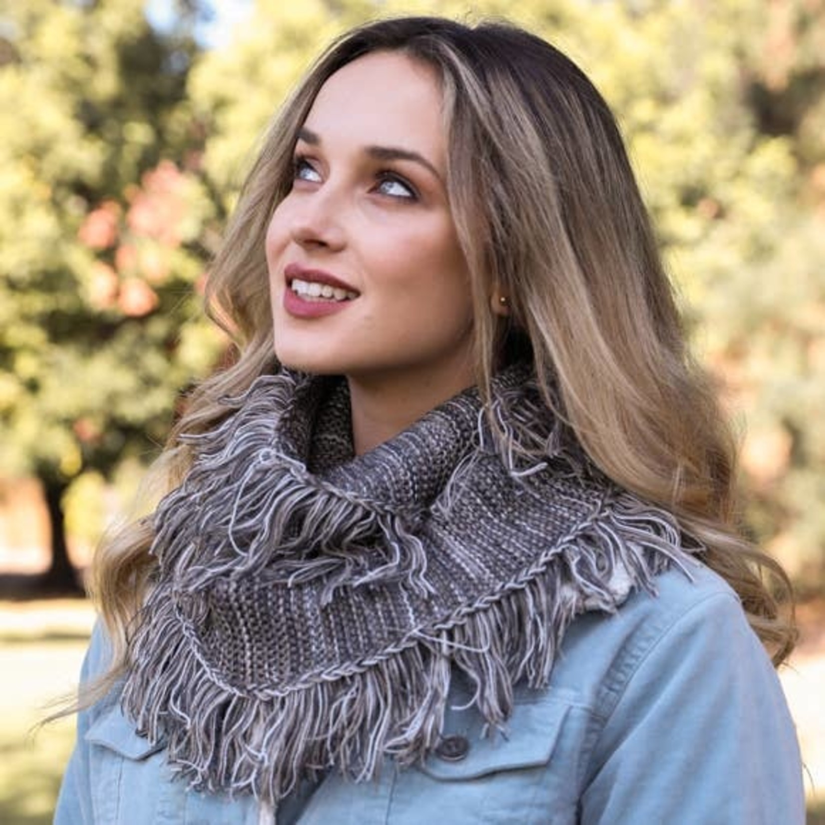 Leto Accessories Marl Knit Tassel Infinity Scarf in Gray