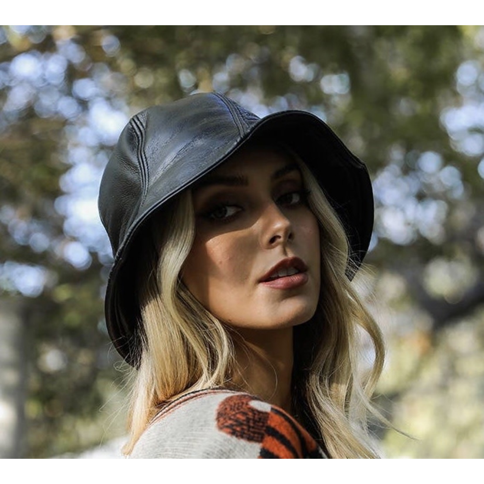 Vegan Leather Bucket Hat in Black
