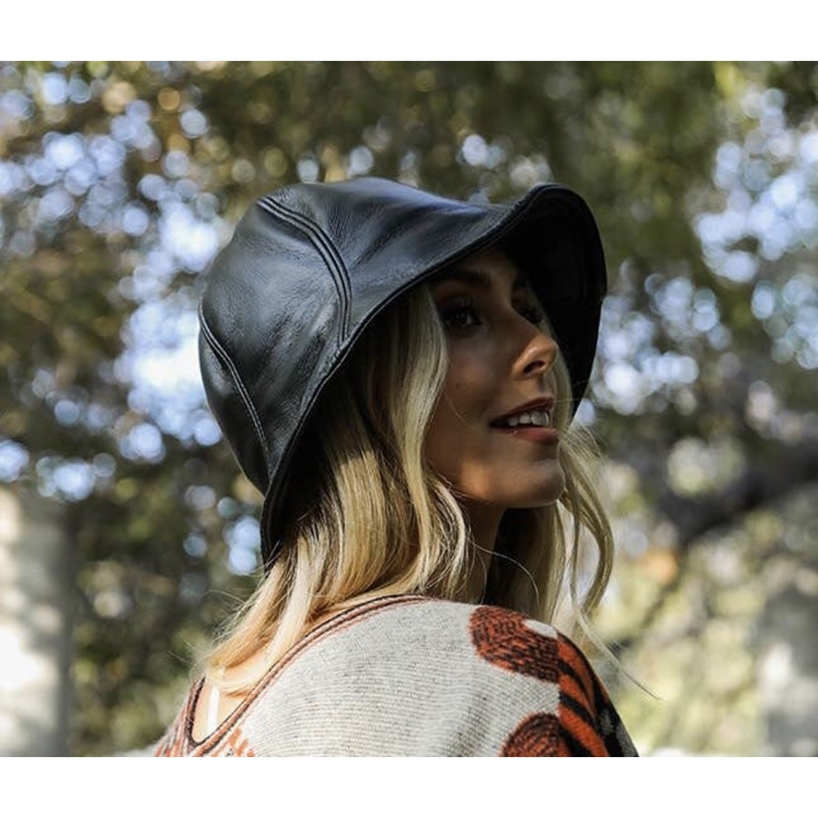 Leto Accessories Vegan Leather Bucket Hat in Black