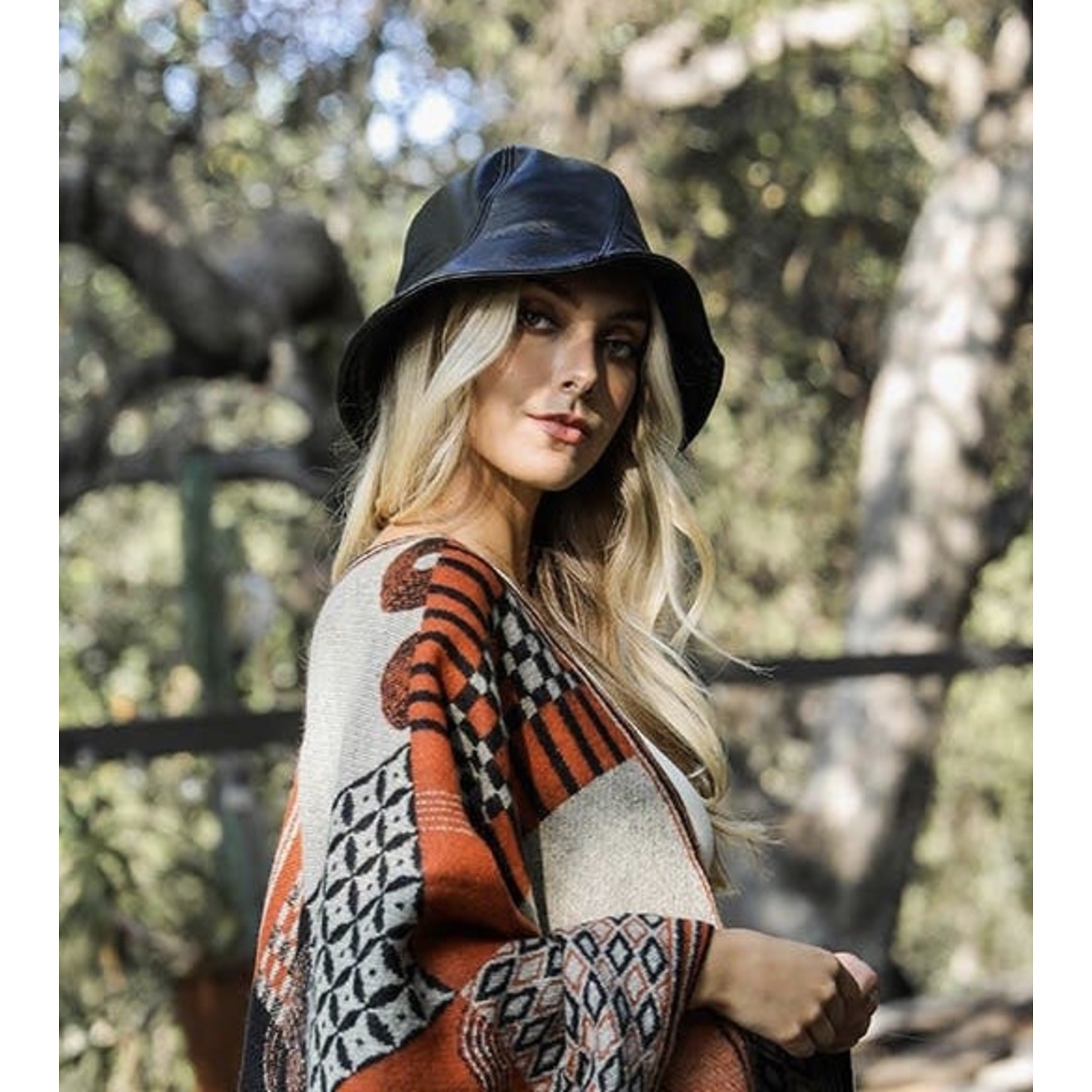 Vegan Leather Bucket Hat in Black