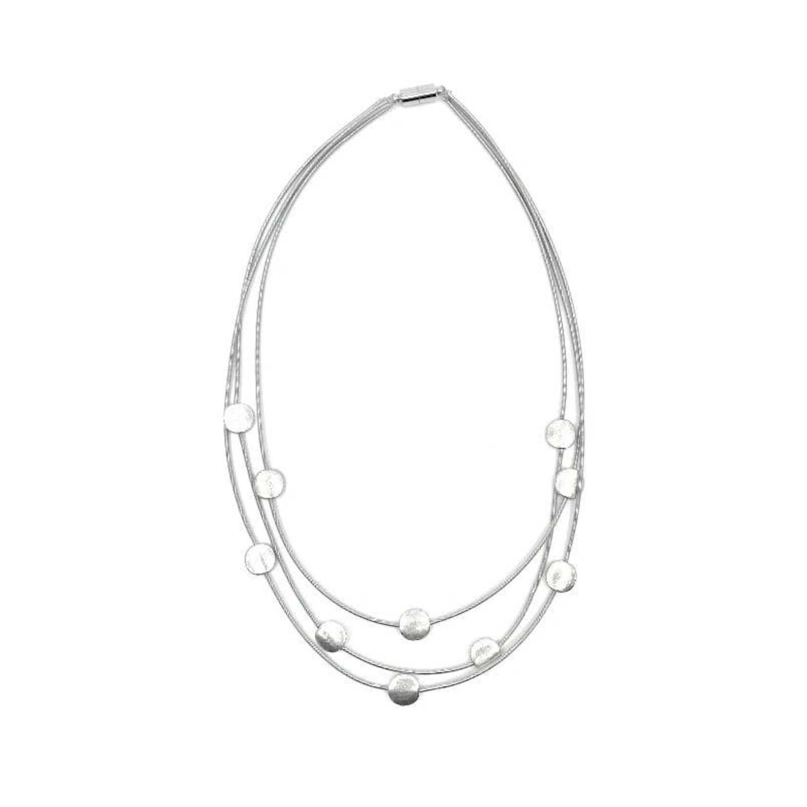 Sea Lily Silver PW 3 Strand Necklace w/Silver Discs