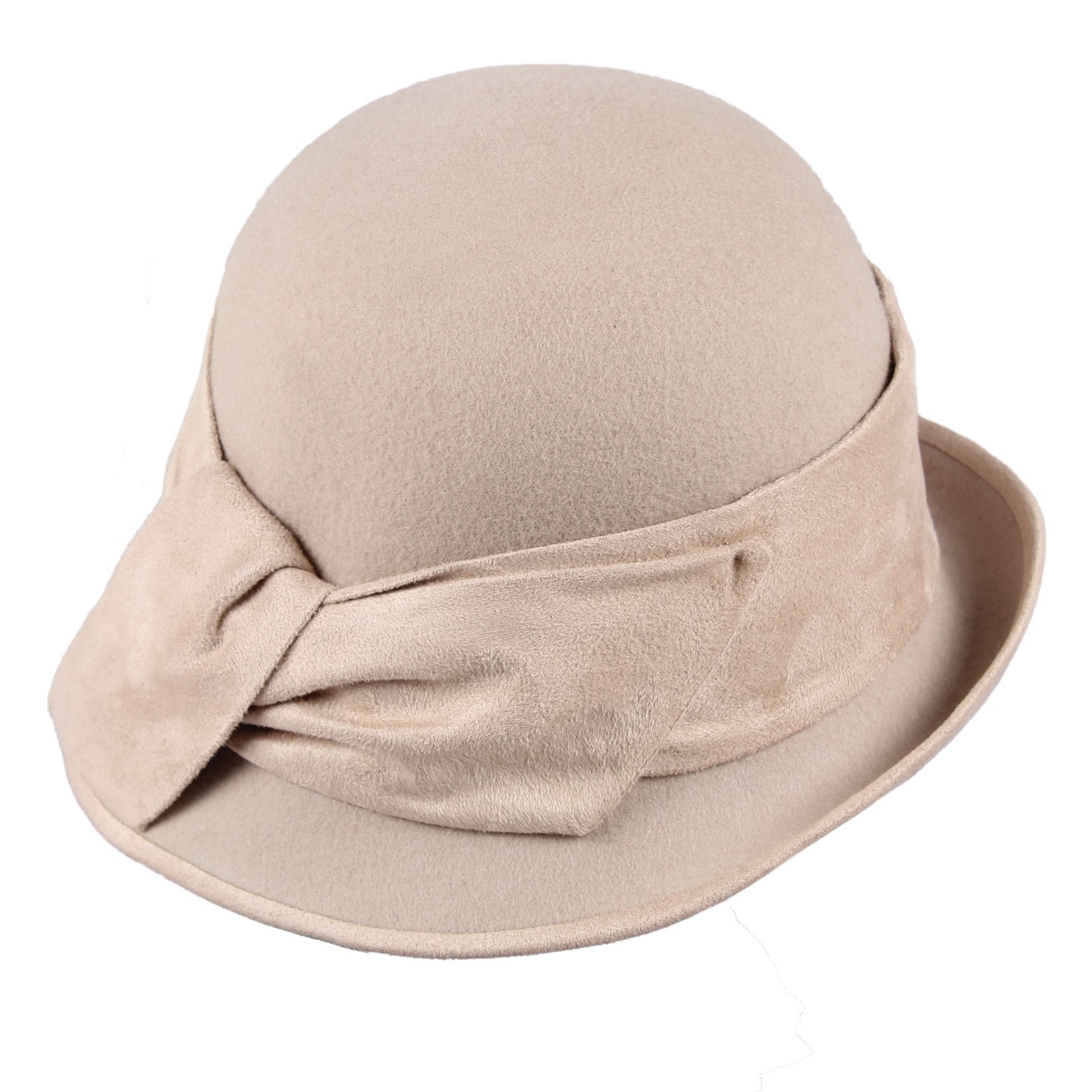 Jeanne Simmons 100% Wool Cloche Hat w/ Upturn Back Brim and  Twist Trim - Beige