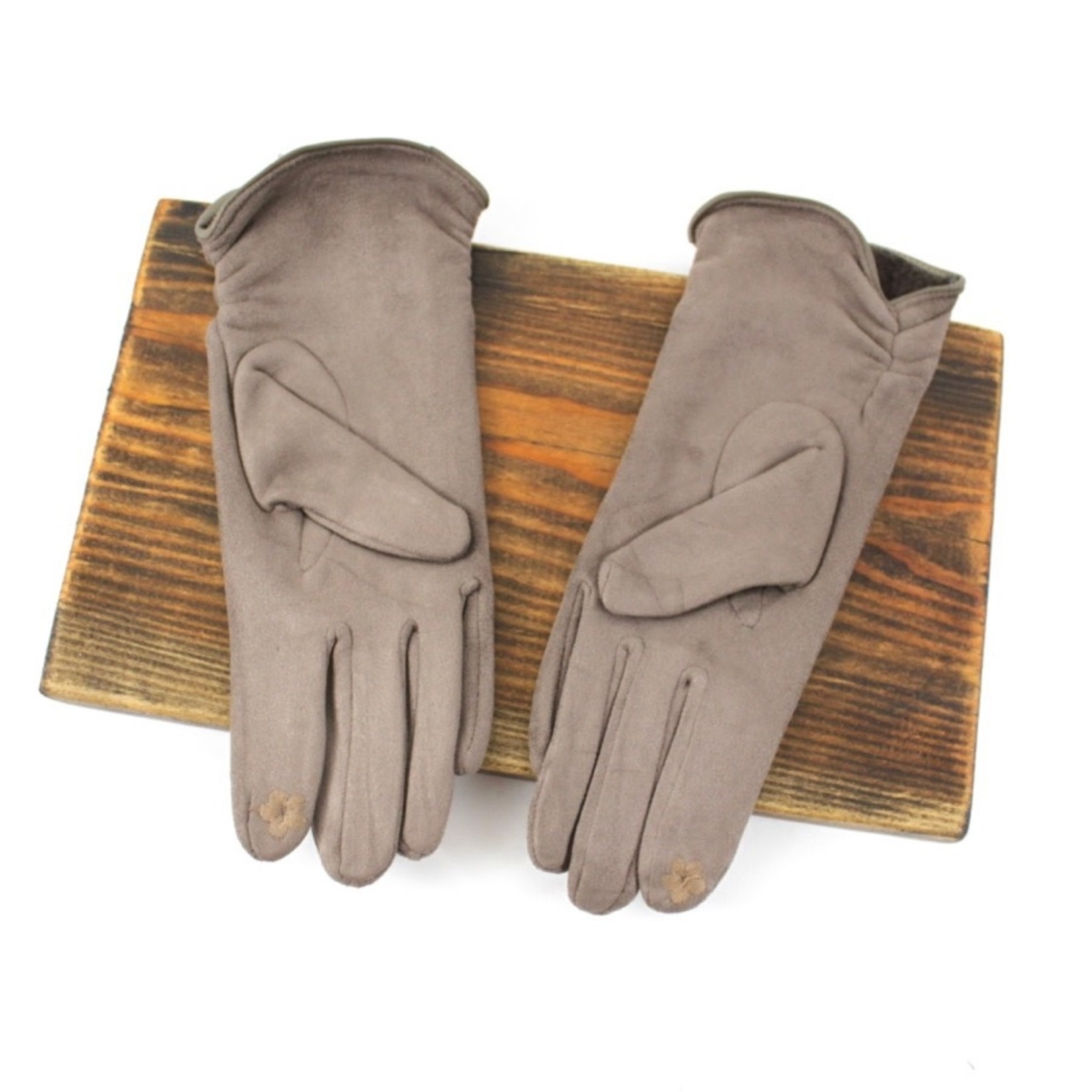 Pretty Persuasions Ruched Suede-like Touchscreen Gloves in Khaki