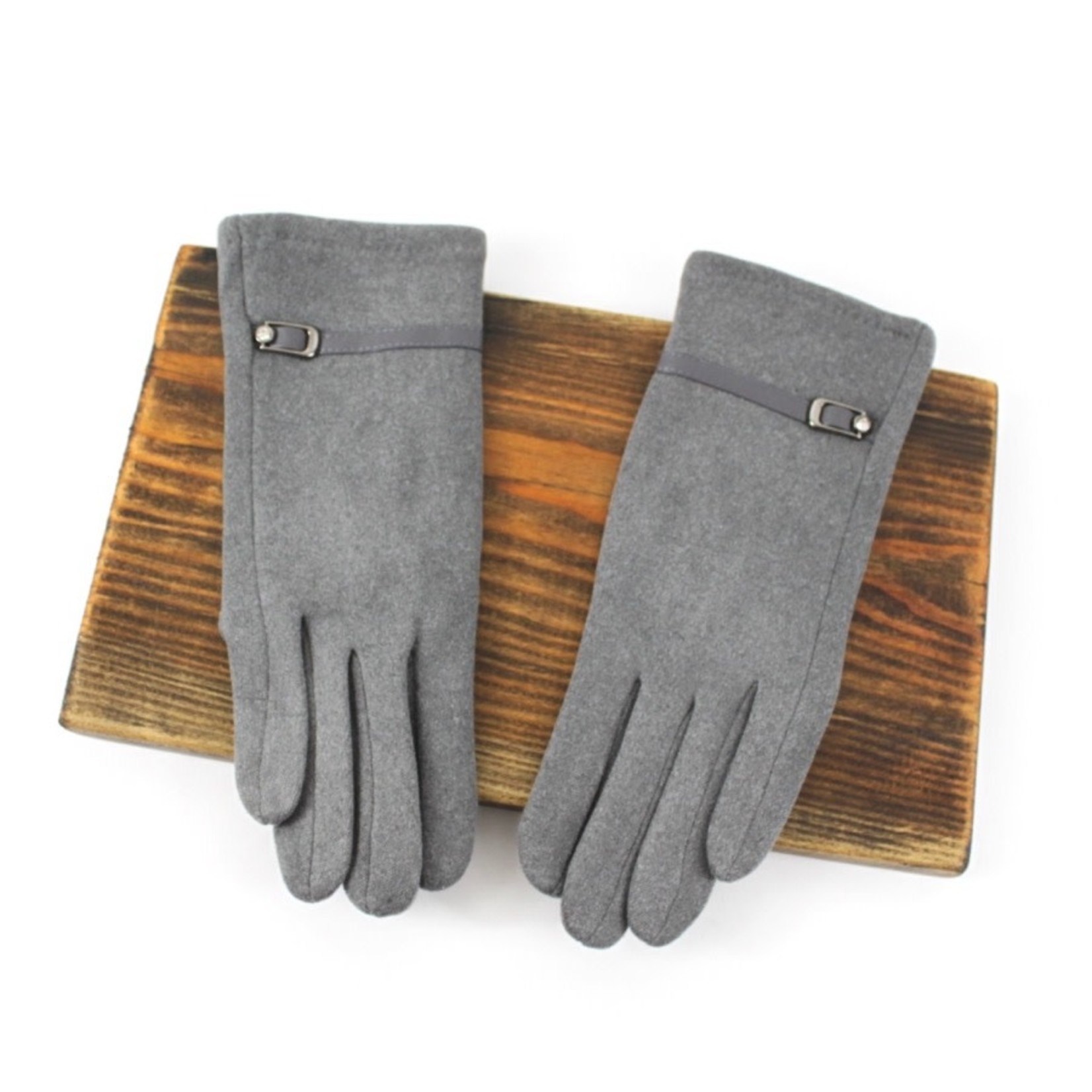 Pretty Persuasions Belted Jersey Touchscreen Gloves in Grey